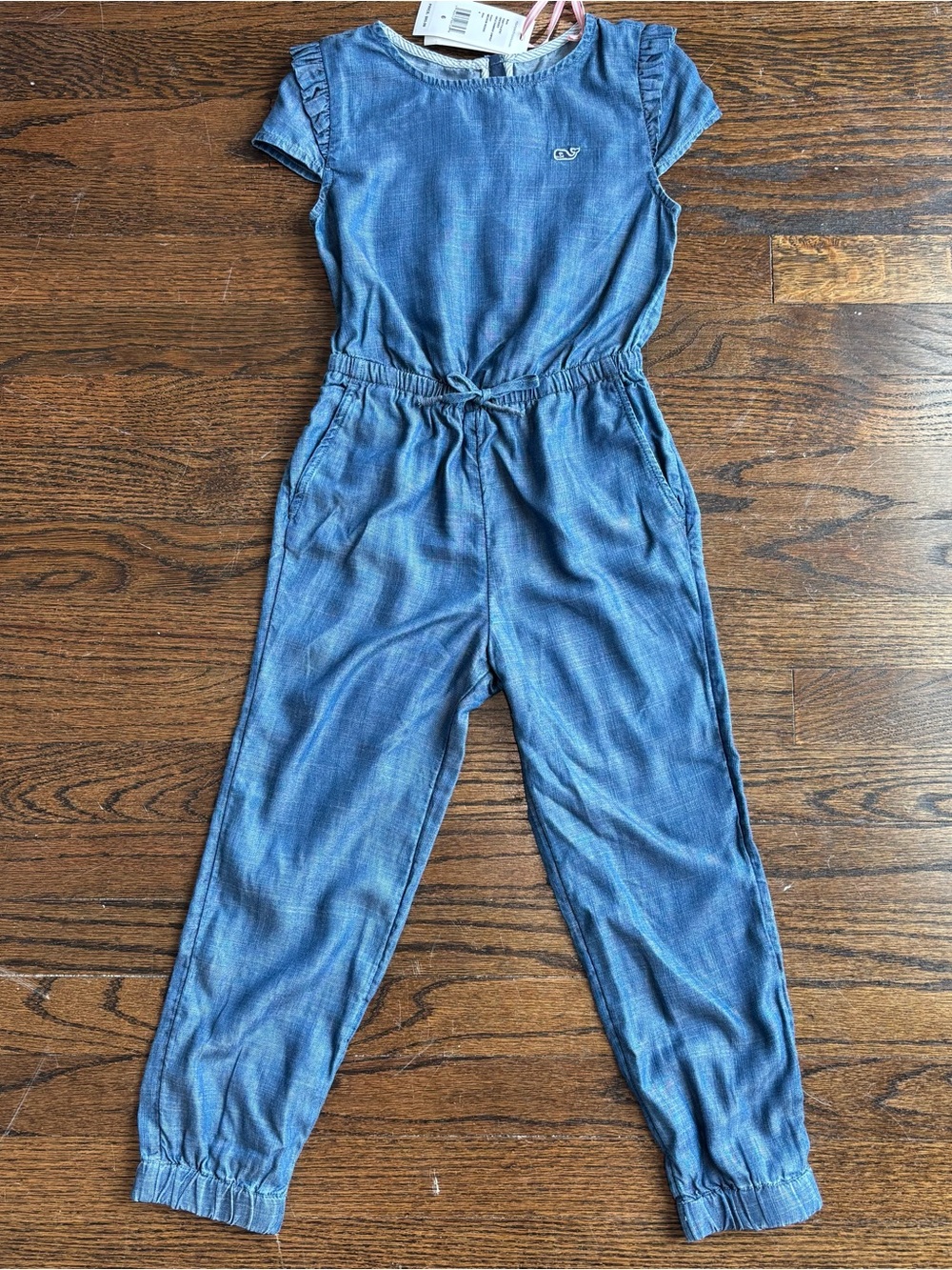 Vineyard Vines Girls Chambray Jumpsuit 6 Lyocell cap slv preppy coastal soft